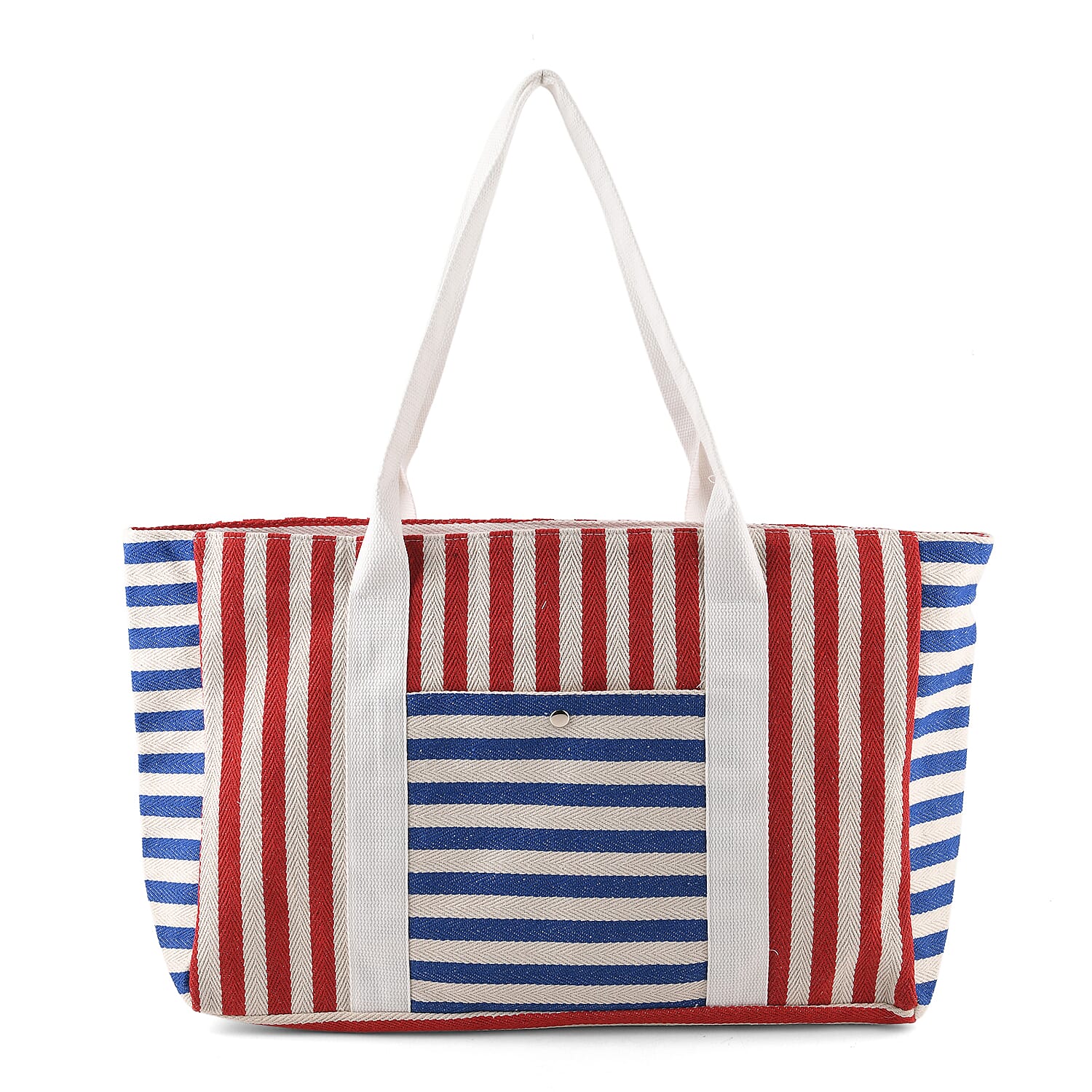 Nautical Striped Large Beach Tote Bag - Blue Red