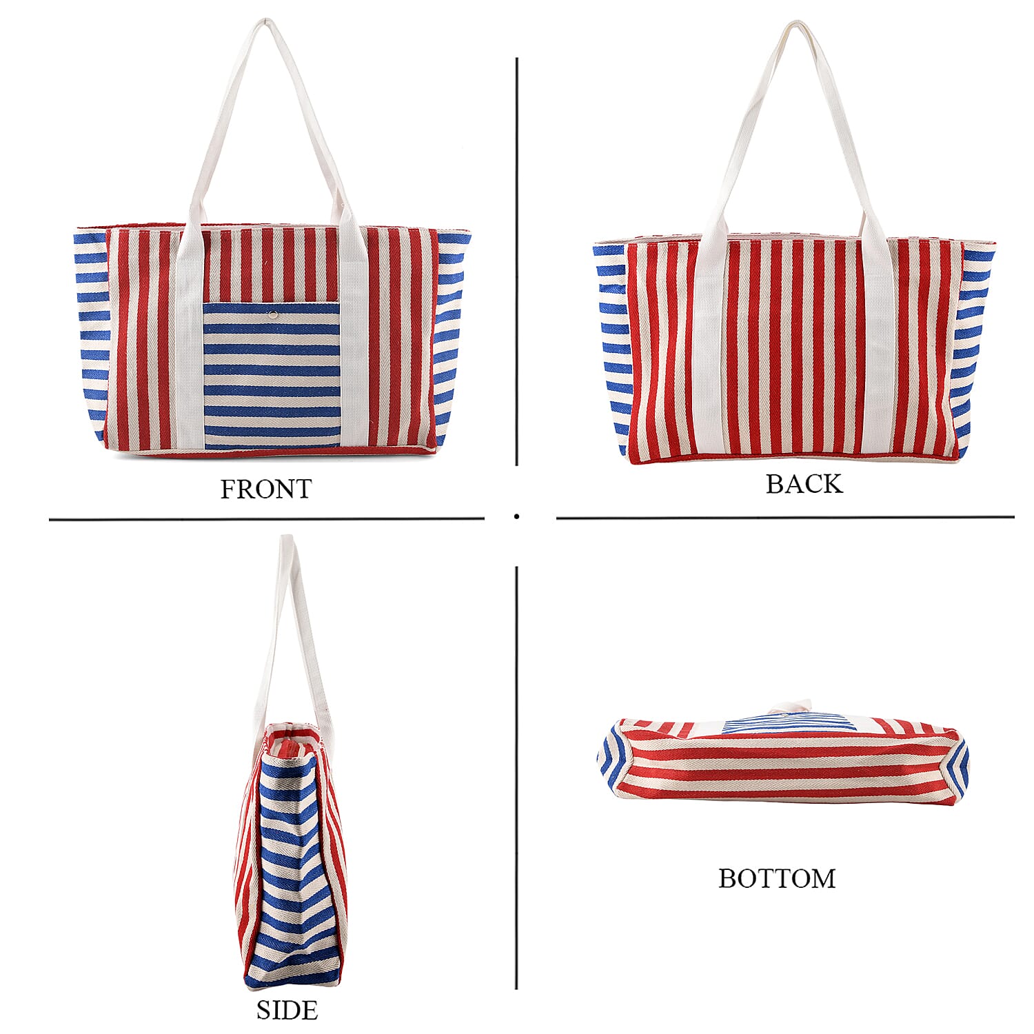 Nautical Striped Large Beach Tote Bag - Blue Red