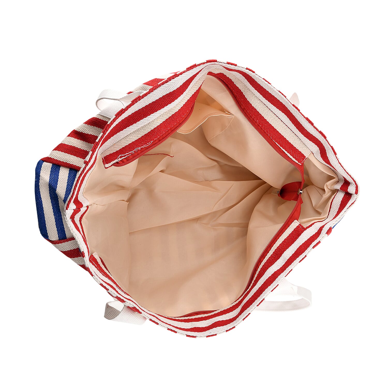 Nautical Striped Large Beach Tote Bag - Blue Red