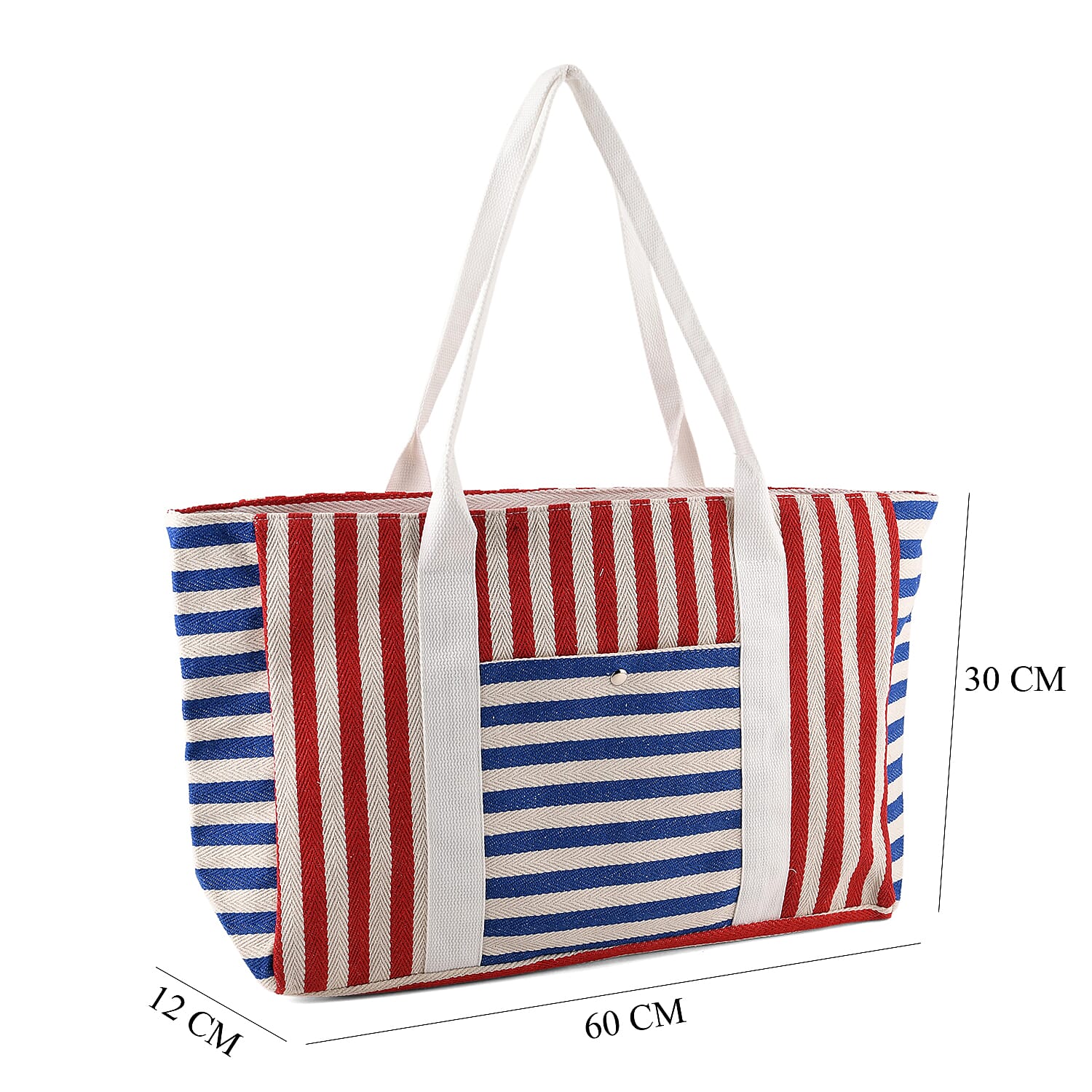 Nautical Striped Large Beach Tote Bag - Blue Red
