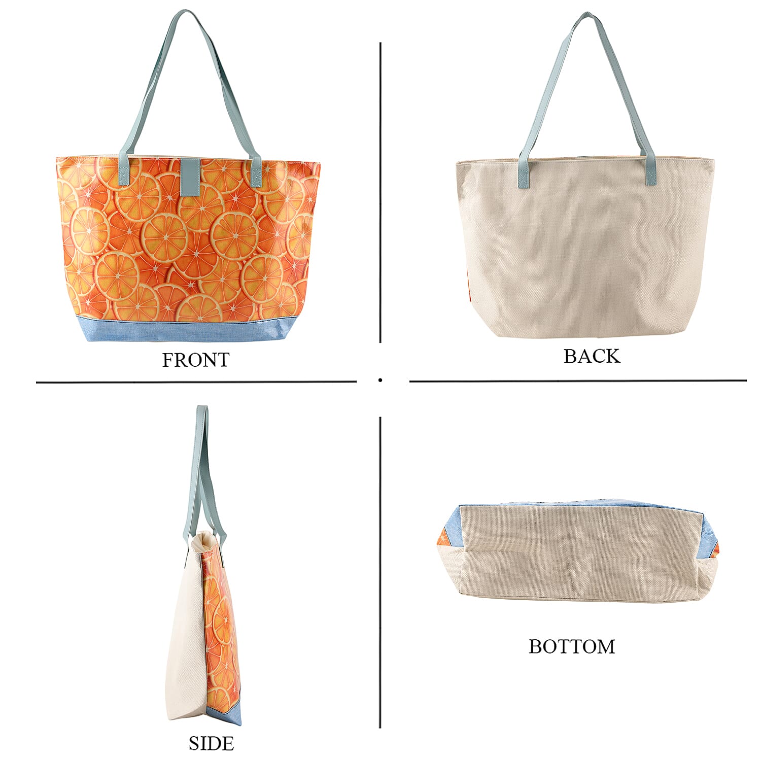 Set of 2 Printed Tote Bag with Matching Pouch - Orange & Blue