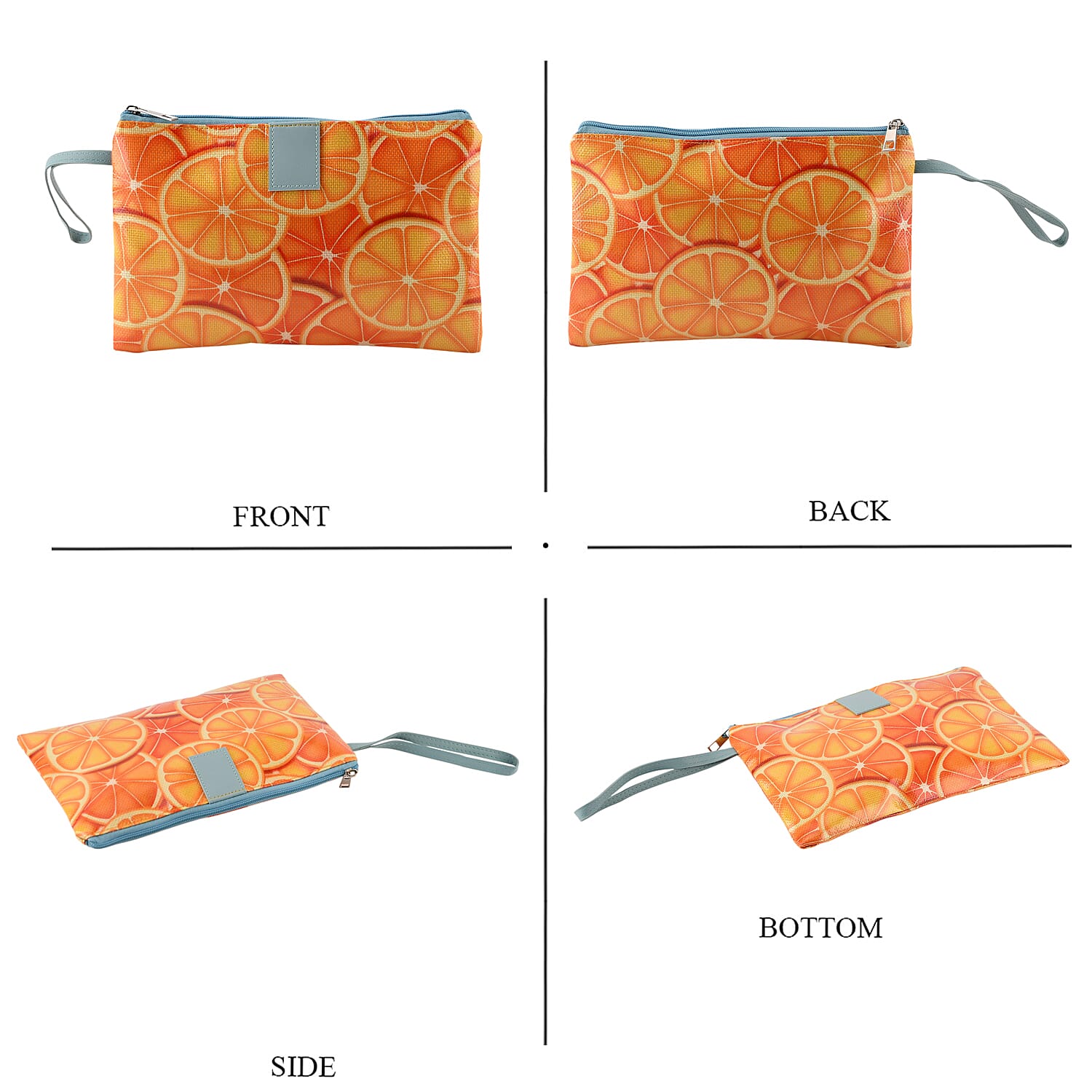 Set of 2 Printed Tote Bag with Matching Pouch - Orange & Blue