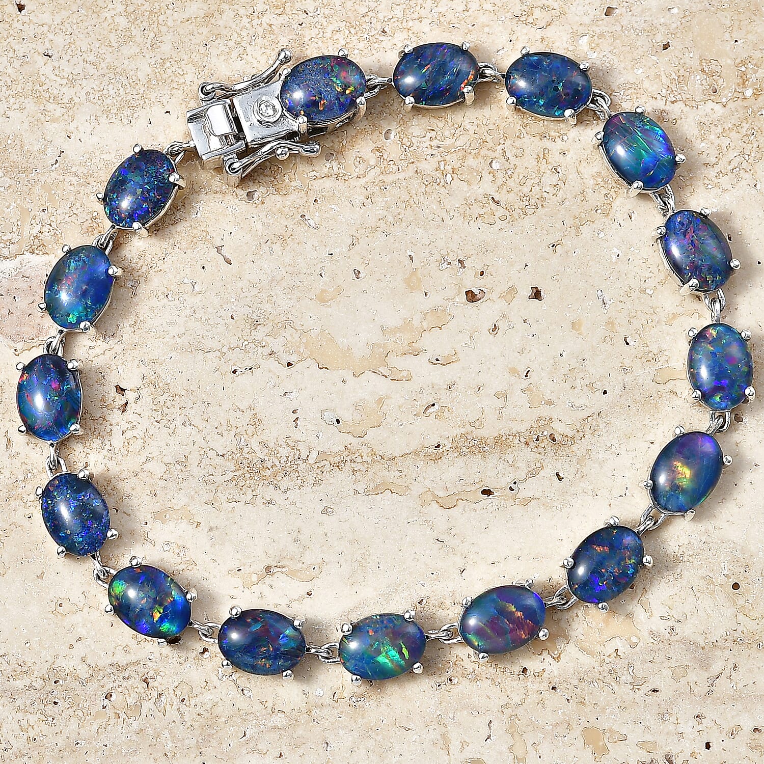 D'Joy - Boulder Opal Triplet & White Zircon Cluster Bracelet (Size - 7) with GB Lock Box in Rhodium Overlay Sterling Silver 12.82 Ct.