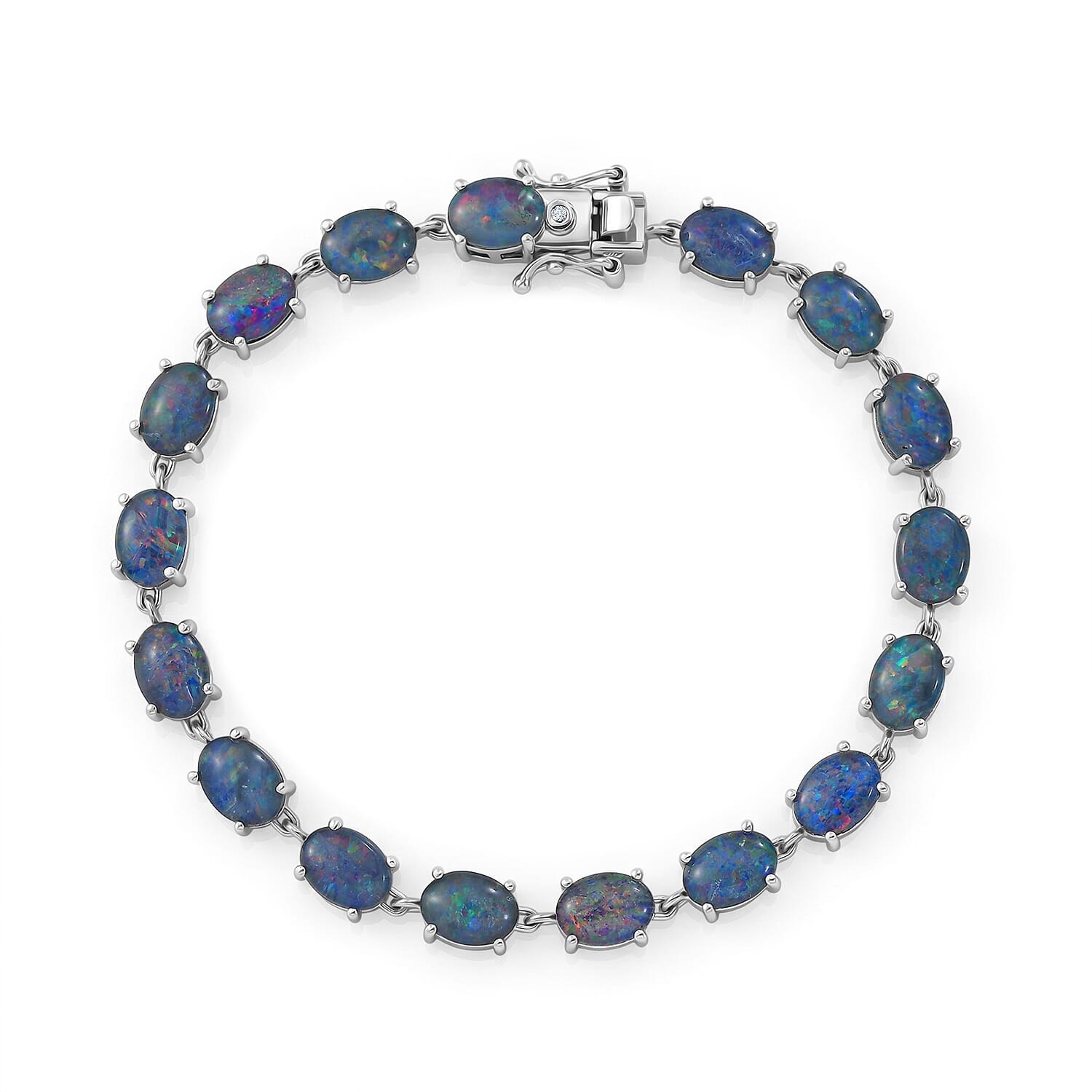 D'Joy - Boulder Opal Triplet & White Zircon Cluster Bracelet (Size - 7.5) with GB Lock Box in Rhodium Overlay Sterling Silver 14.53 Ct.
