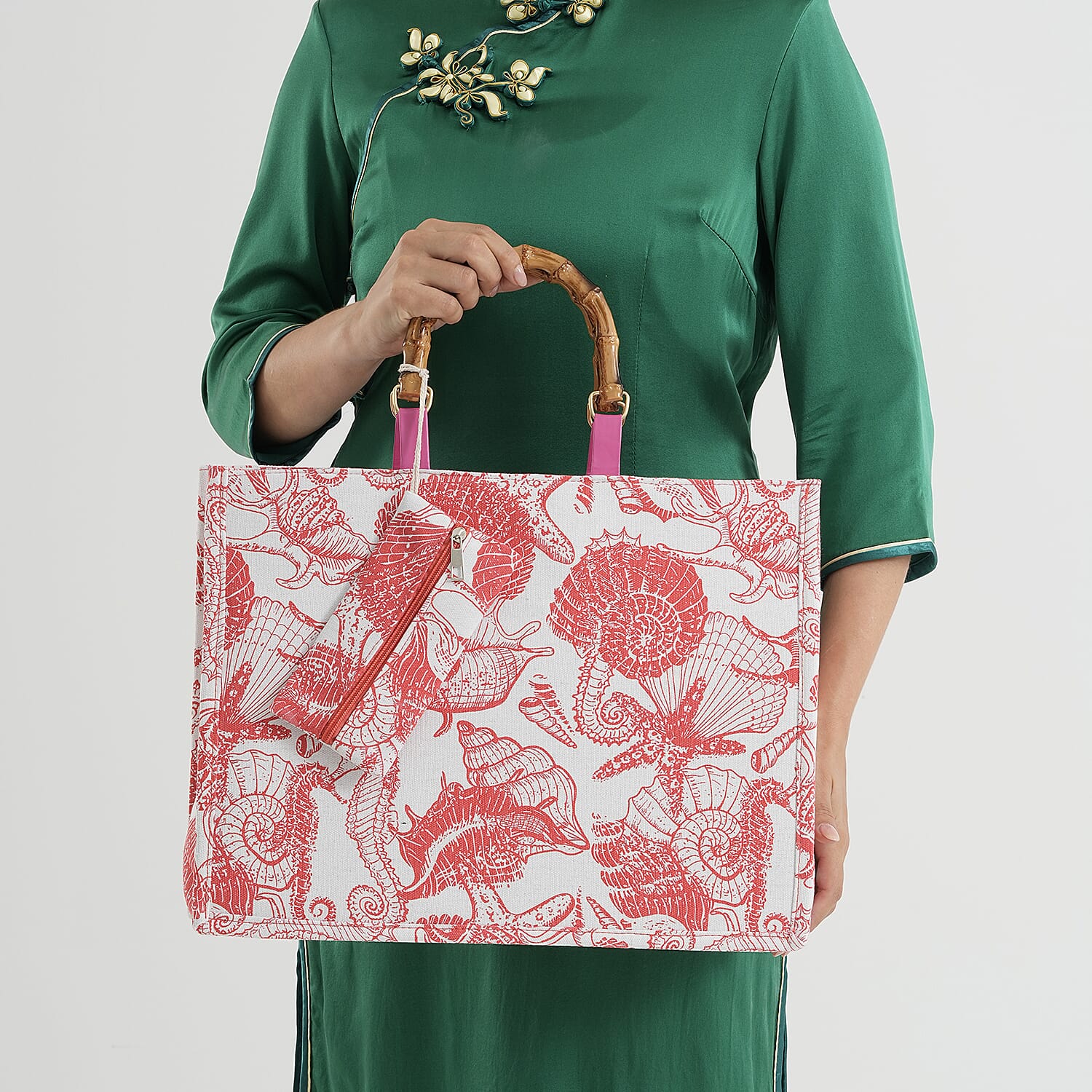 Patterned Tote Bag (Size 42x33x14 cm) - Rose Red