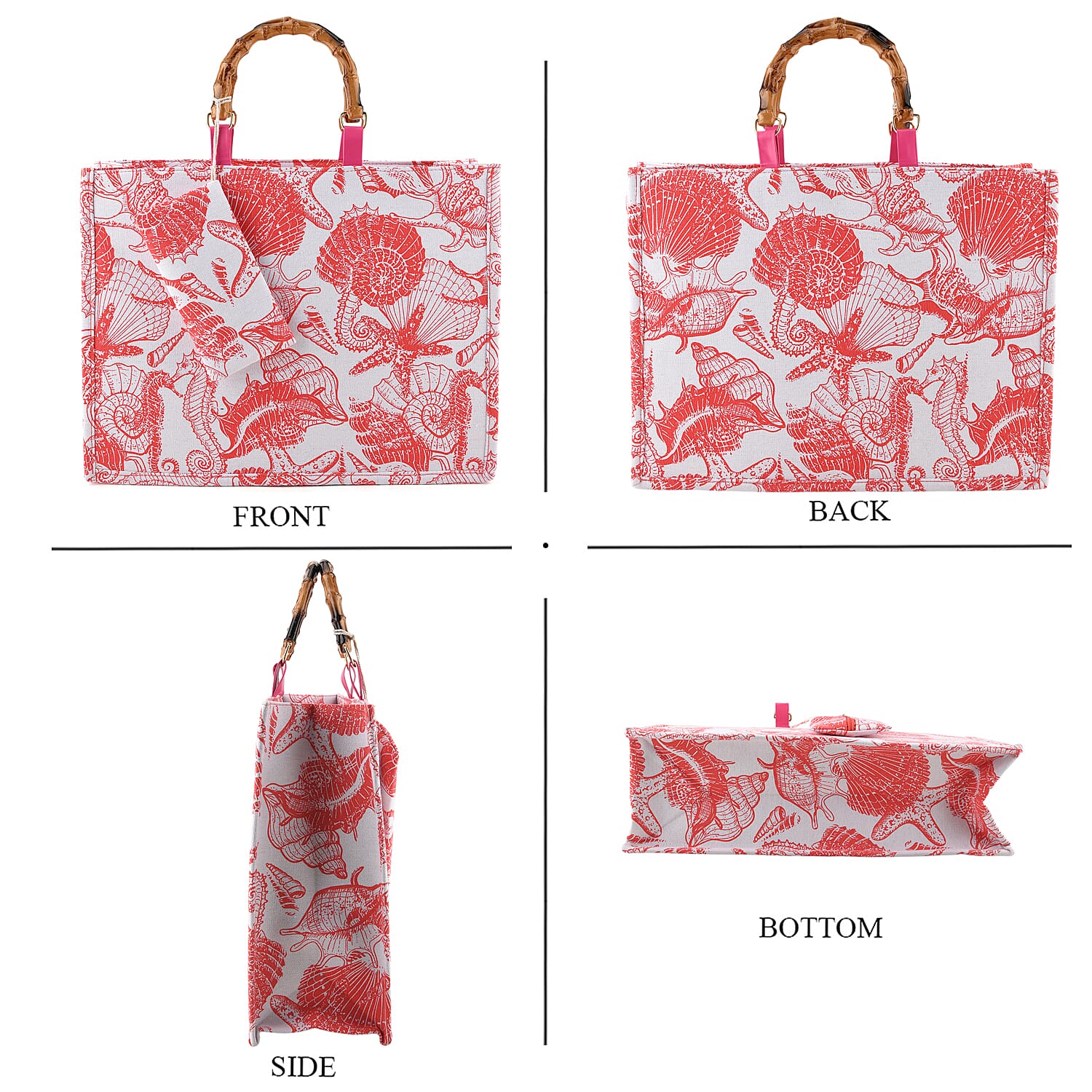 Patterned Tote Bag (Size 42x33x14 cm) - Rose Red