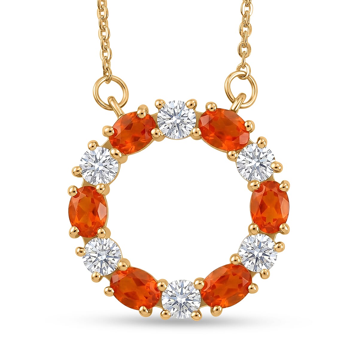 D'Joy - Fire Opal & Moissanite Necklace (Size - 20) with Lobster Clasp in Yellow Gold Plated Sterling Silver