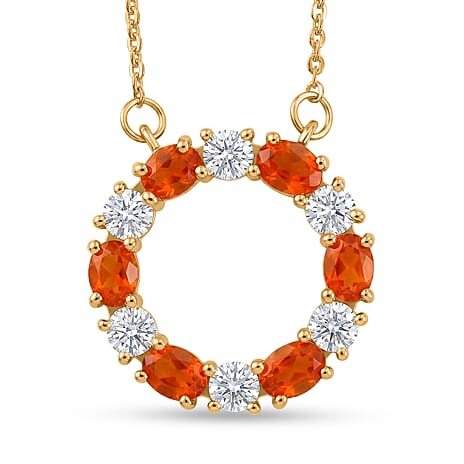 D'Joy - Fire Opal & Moissanite Necklace (Size - 20) with Lobster Clasp in Yellow Gold Plated Sterling Silver