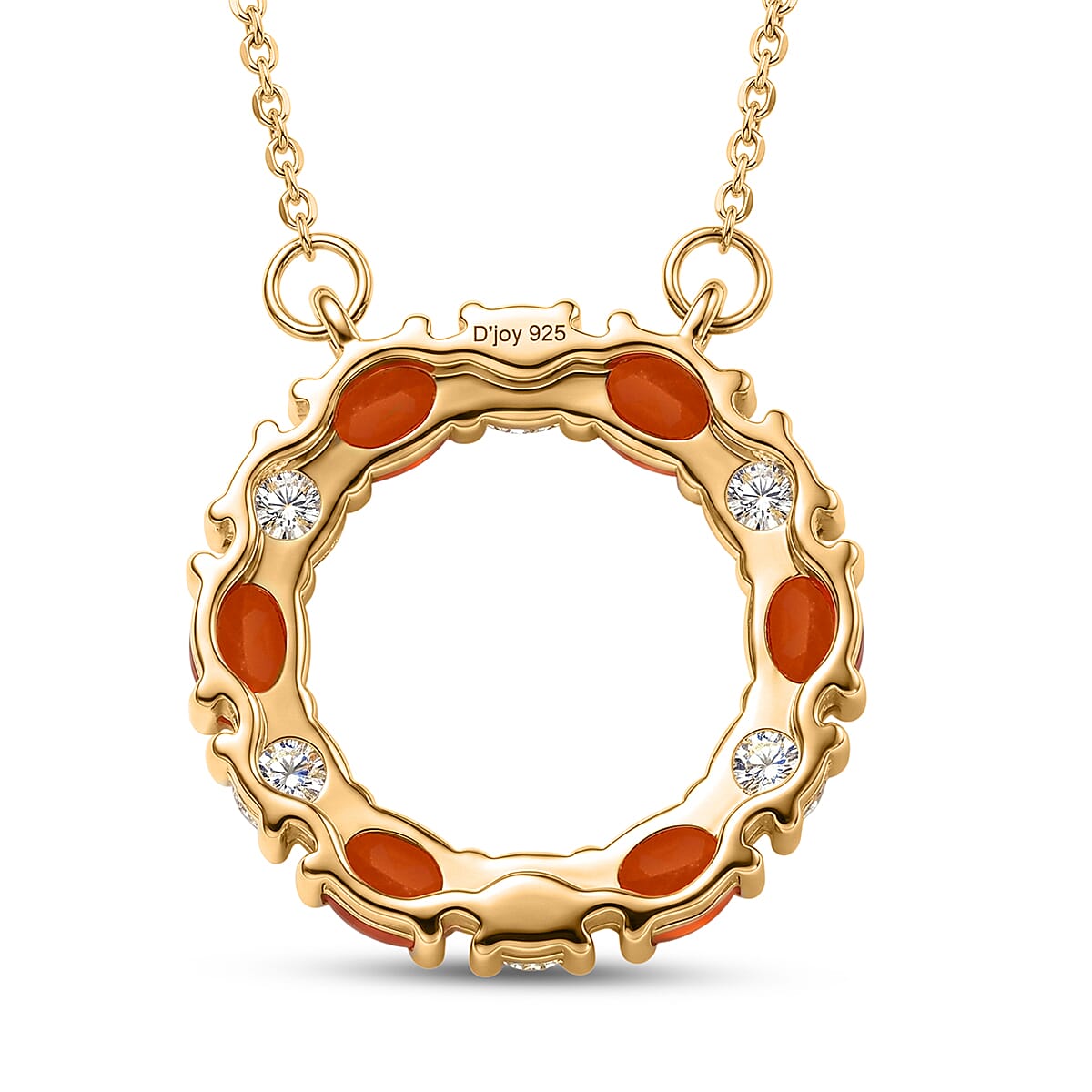 D'Joy - Fire Opal & Moissanite Necklace (Size - 20) with Lobster Clasp in Yellow Gold Plated Sterling Silver