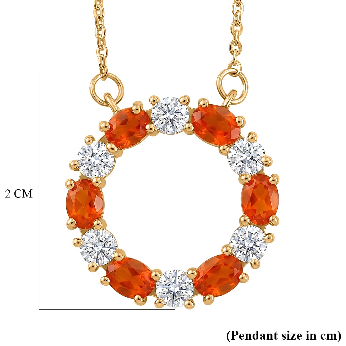 D'Joy - Fire Opal & Moissanite Necklace (Size - 20) with Lobster Clasp in Yellow Gold Plated Sterling Silver