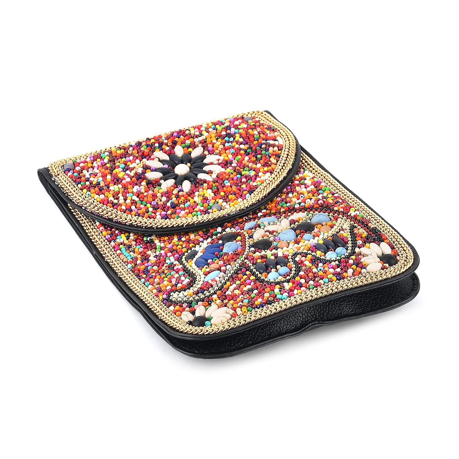 Multicolour Beaded Elephant Embroidery Phone Crossbody Bag with Adjustable Strap