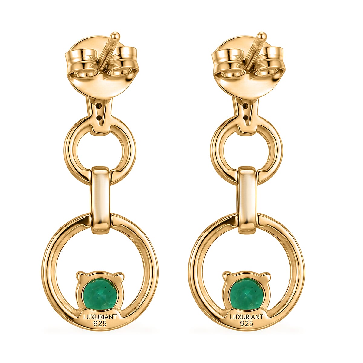 Luxuriant - AAA Lab Grown Columbian Emerald & Lab Grown Diamond (SI-G-H) Dangling Earring with Push Back in 18K Vermeil Yellow Gold Plated Sterling Silver 0.60 Ct.