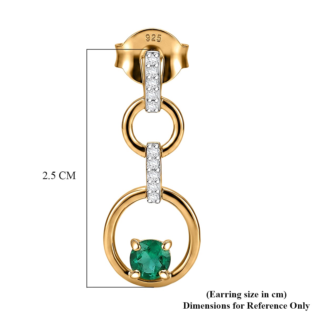 Luxuriant - AAA Lab Grown Columbian Emerald & Lab Grown Diamond (SI-G-H) Dangling Earring with Push Back in 18K Vermeil Yellow Gold Plated Sterling Silver 0.60 Ct.