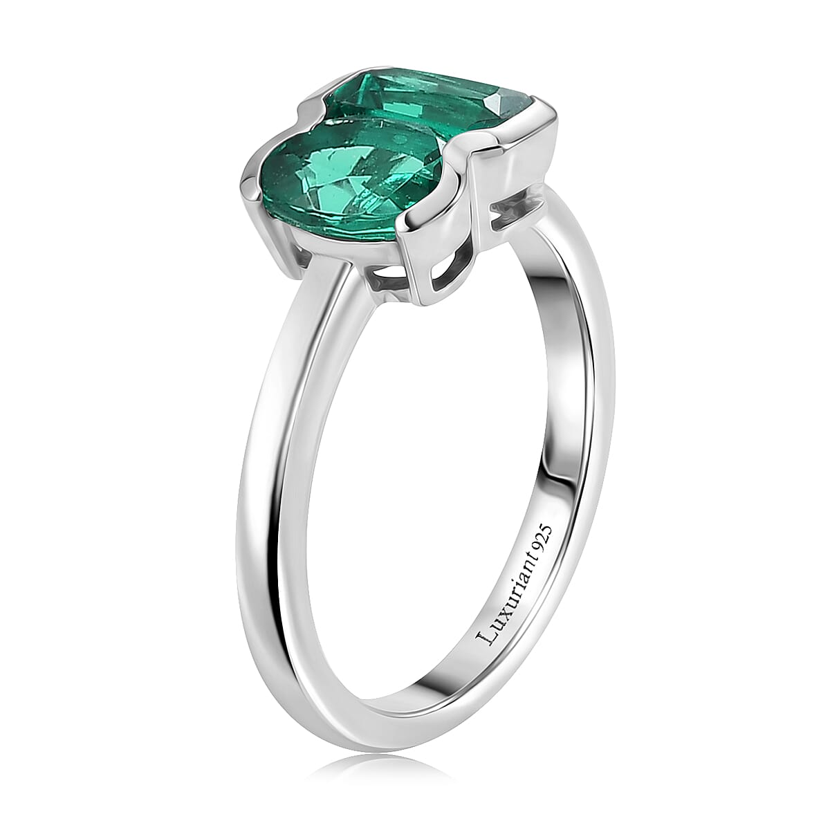 Luxuriant - AAA Lab Grown Columbian Emerald Toi-et-Moi Ring in Rhodium Overlay Sterling Silver