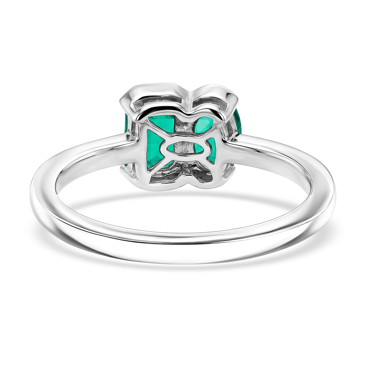 Luxuriant - AAA Lab Grown Columbian Emerald Toi-et-Moi Ring in Rhodium Overlay Sterling Silver