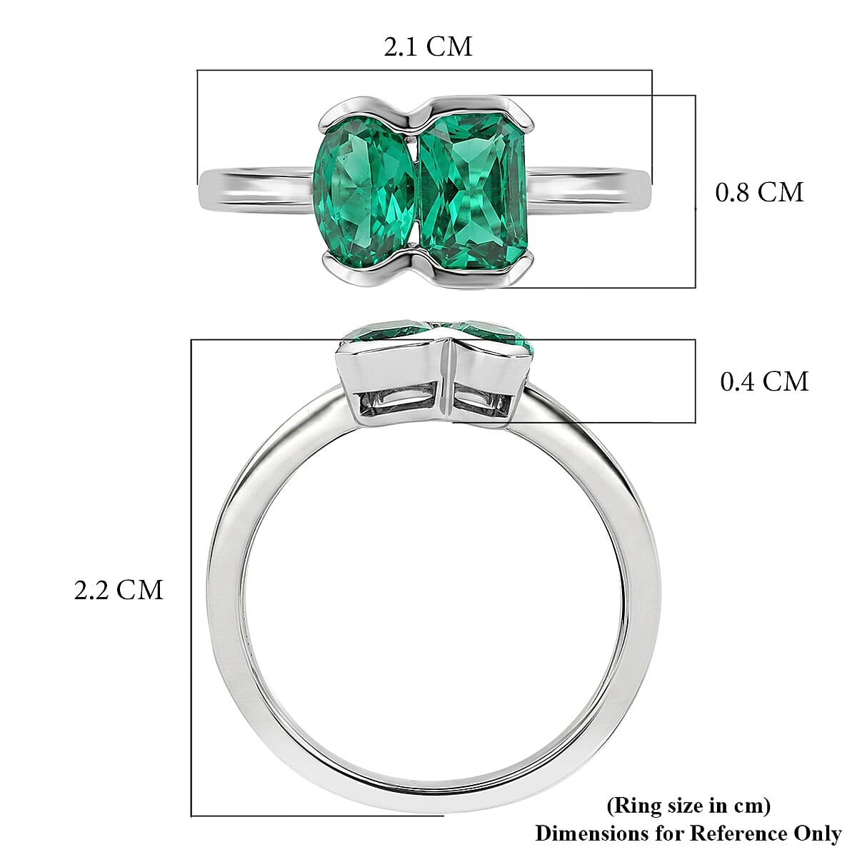 Luxuriant - AAA Lab Grown Columbian Emerald Toi-et-Moi Ring in Rhodium Overlay Sterling Silver