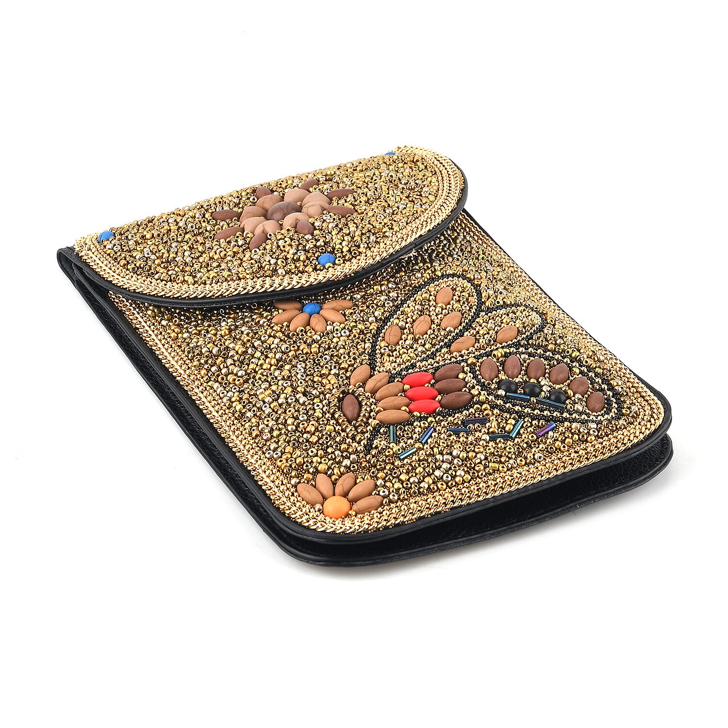 Multicolour Beaded Bee Pattern Embroidery Phone Crossbody Bag with Adjustable Strap - Gold