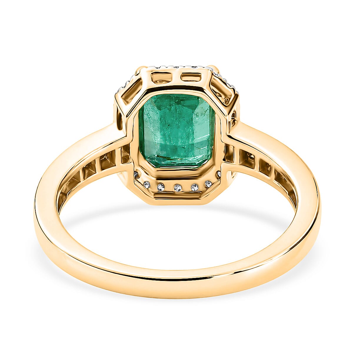 9K Yellow Gold AAA Zambian Emerald & White Diamond Halo Ring 1.87 Ct.