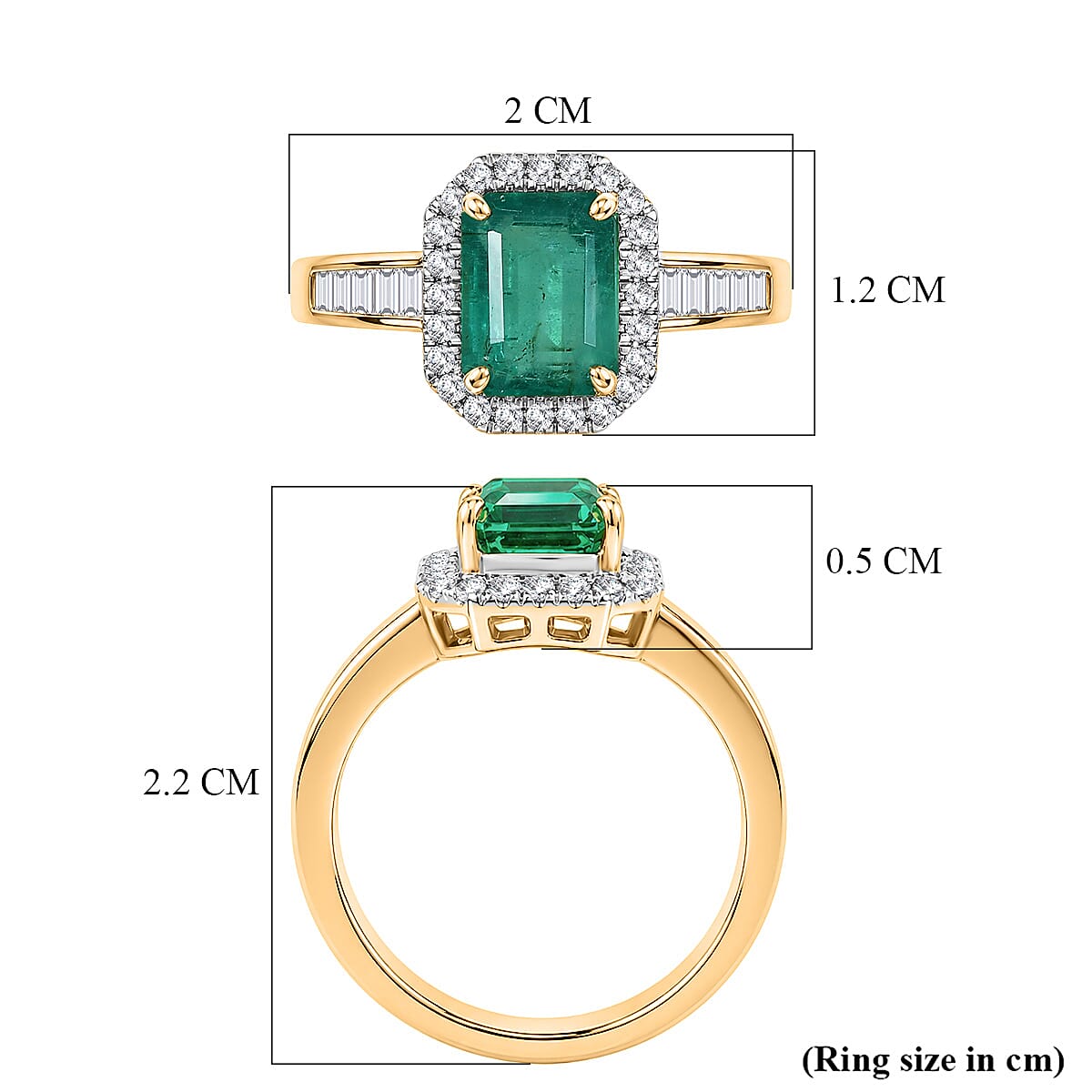 9K Yellow Gold AAA Zambian Emerald & White Diamond Halo Ring 1.87 Ct.