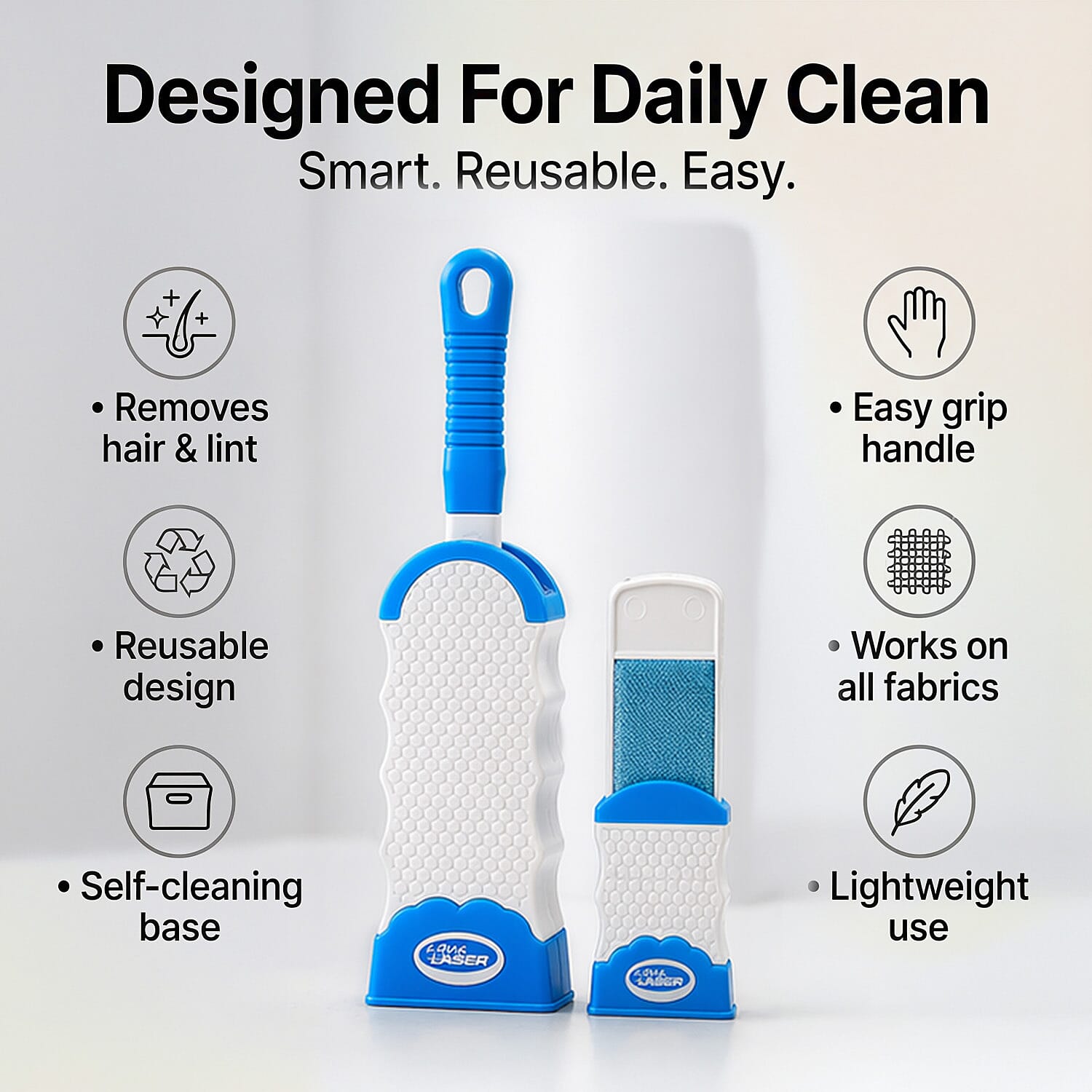 Aqua Laser Sticky Hero - Self-Cleaning Animal and Home Lintr Remover Set - Blue