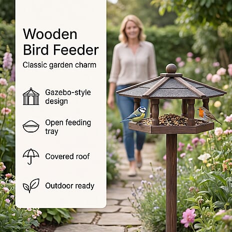 Wooden Bird Feeder Birdhouse (34.5 x 34.5 x 105Cm)