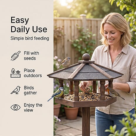 Wooden Bird Feeder Birdhouse (34.5 x 34.5 x 105Cm)