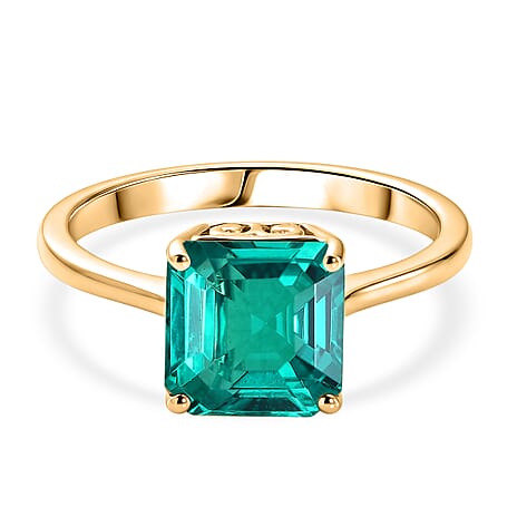 First Time Ever- 9K Yellow Gold Premium AAA Lab Grown Colombian Emerald Solitaire Ring 2.85 Ct.