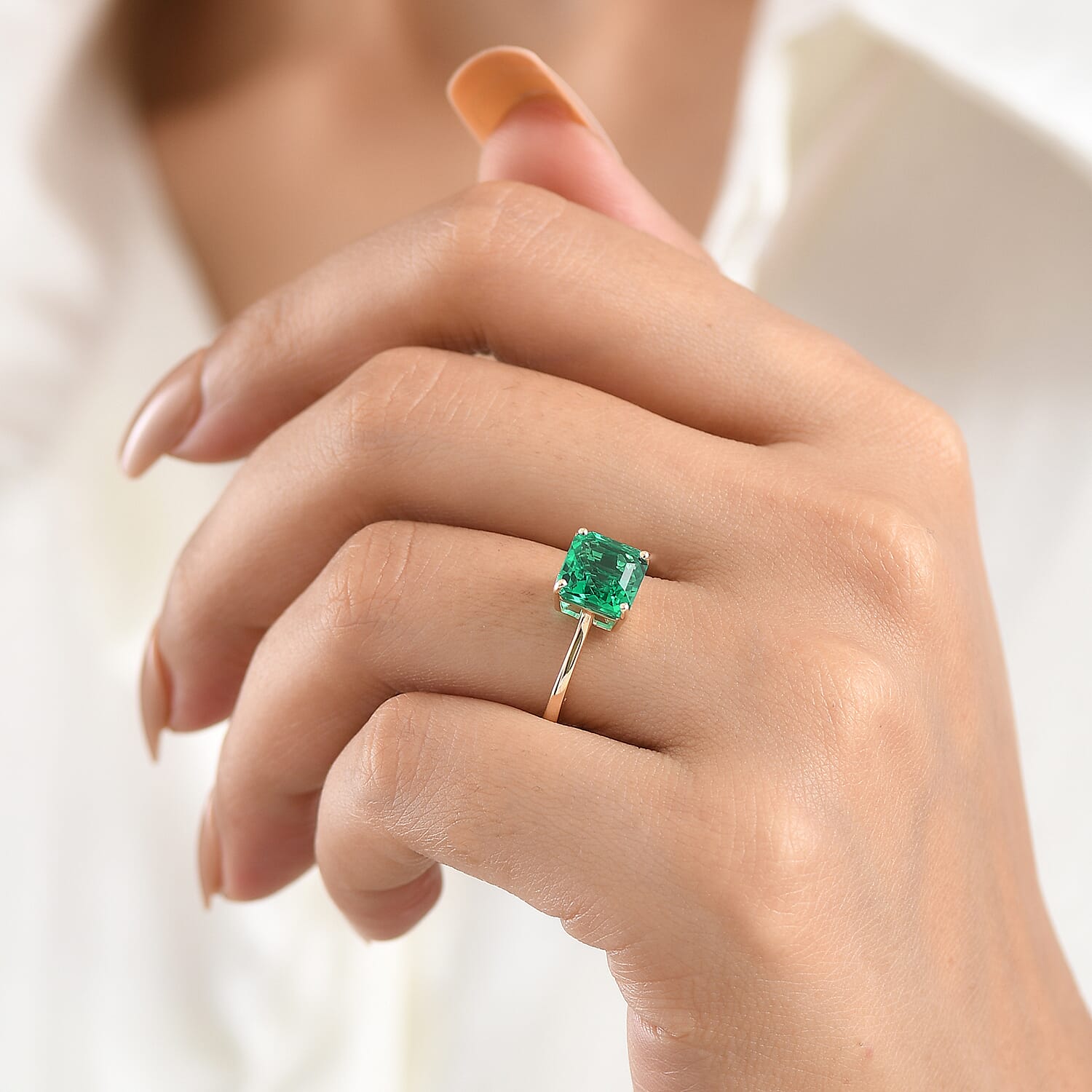 First Time Ever- 9K Yellow Gold Premium AAAA Lab Grown Colombian Emerald Solitaire Ring 2.85 Ct.