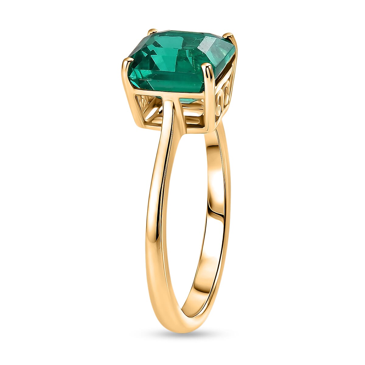 9K Yellow Gold AAA Lab Grown Columbian Emerald Solitaire Ring 2.84 Ct.