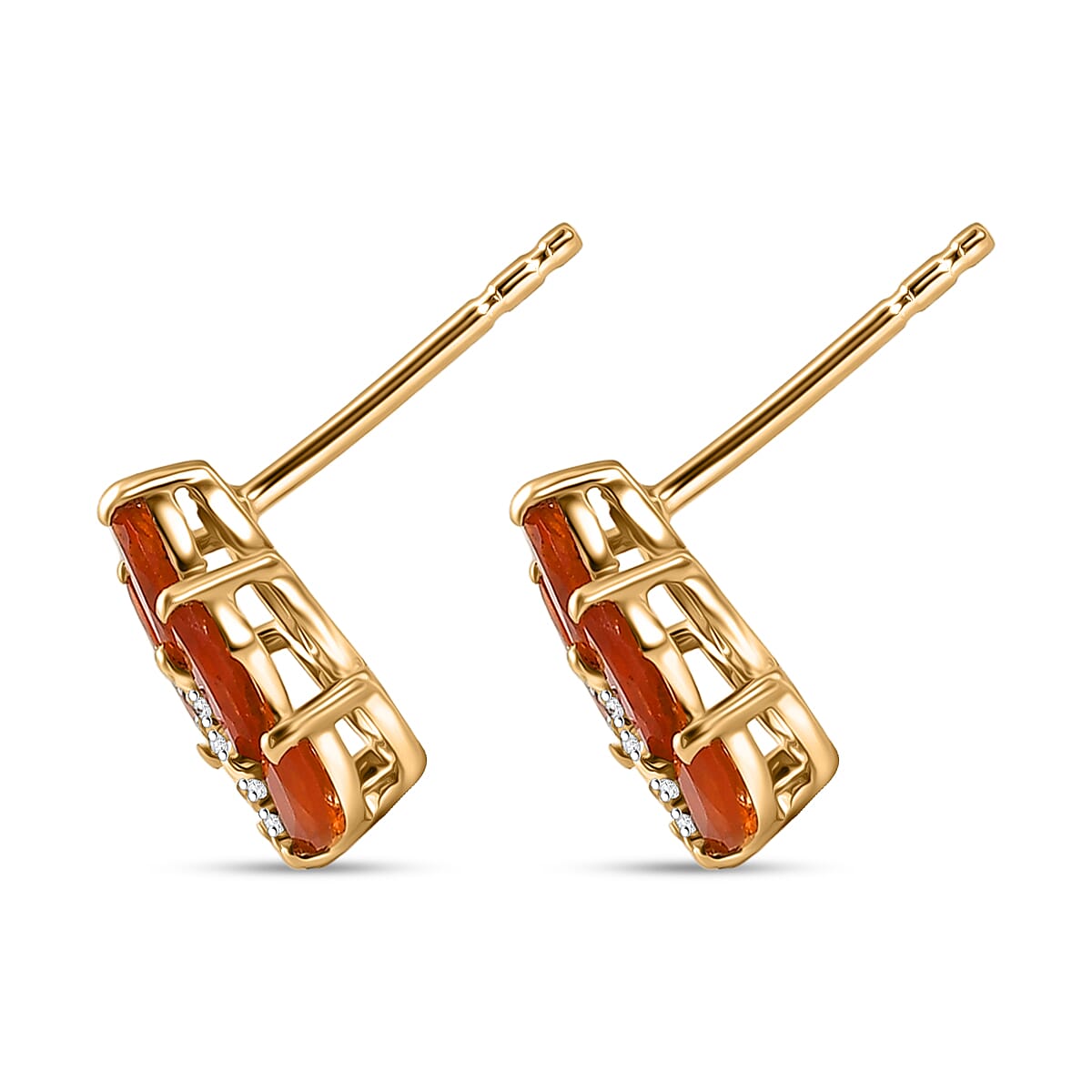 D'Joy - AAA Fire Opal & White Zircon Cluster Earring with Push Post in Yellow Gold Plated Sterling Silver 1.10 Ct.