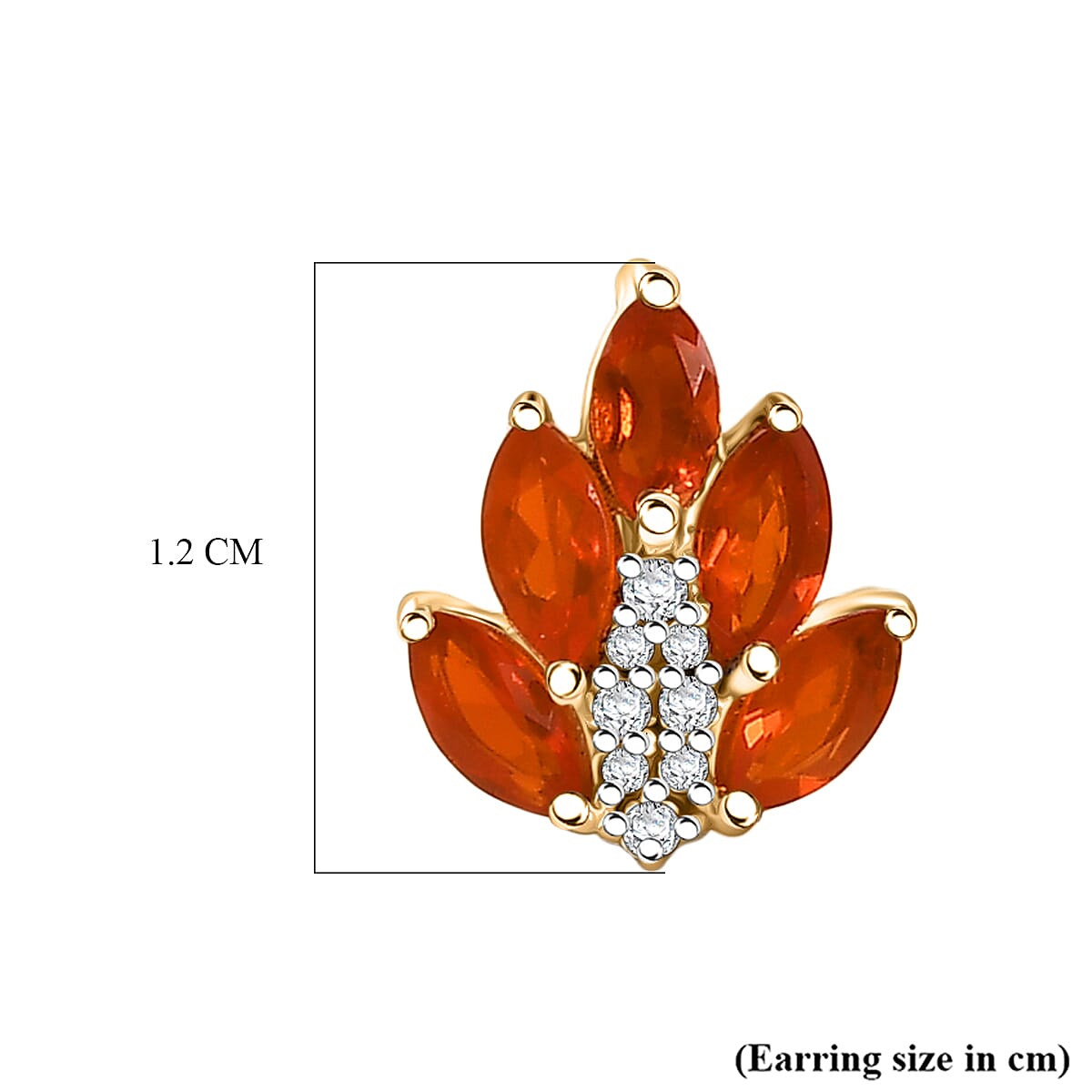 D'Joy - AAA Fire Opal & White Zircon Cluster Earring with Push Post in Yellow Gold Plated Sterling Silver 1.10 Ct.