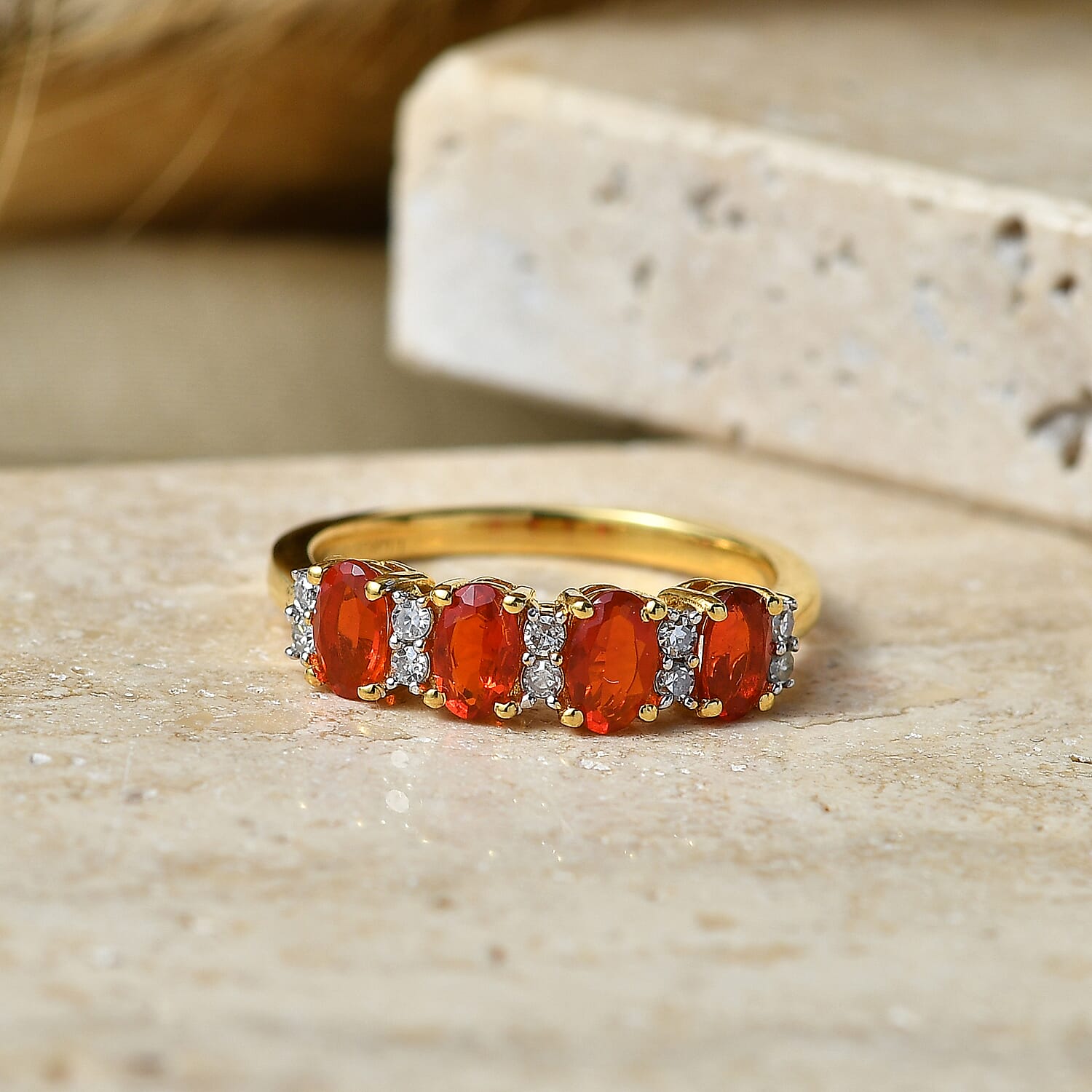 Luxuriant Fire Opal, Lab Grown Diamond Halo Ring Sterling Silver  0.762  Ct.