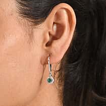 D'Joy - Premium Zambian Emerald & White Zircon Dangling Earring with Lever Back in Rhodium Overlay Sterling Silver