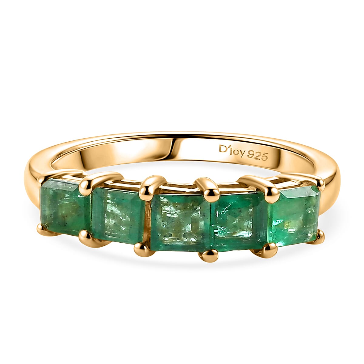 D'Joy - Zambian Emerald 5 Stone Ring in 18K Vermeil Yellow Gold Plated Sterling Silver 1.16 Ct.