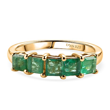 D'Joy - Zambian Emerald 5 Stone Ring in 18K Vermeil Yellow Gold Plated Sterling Silver 1.16 Ct.