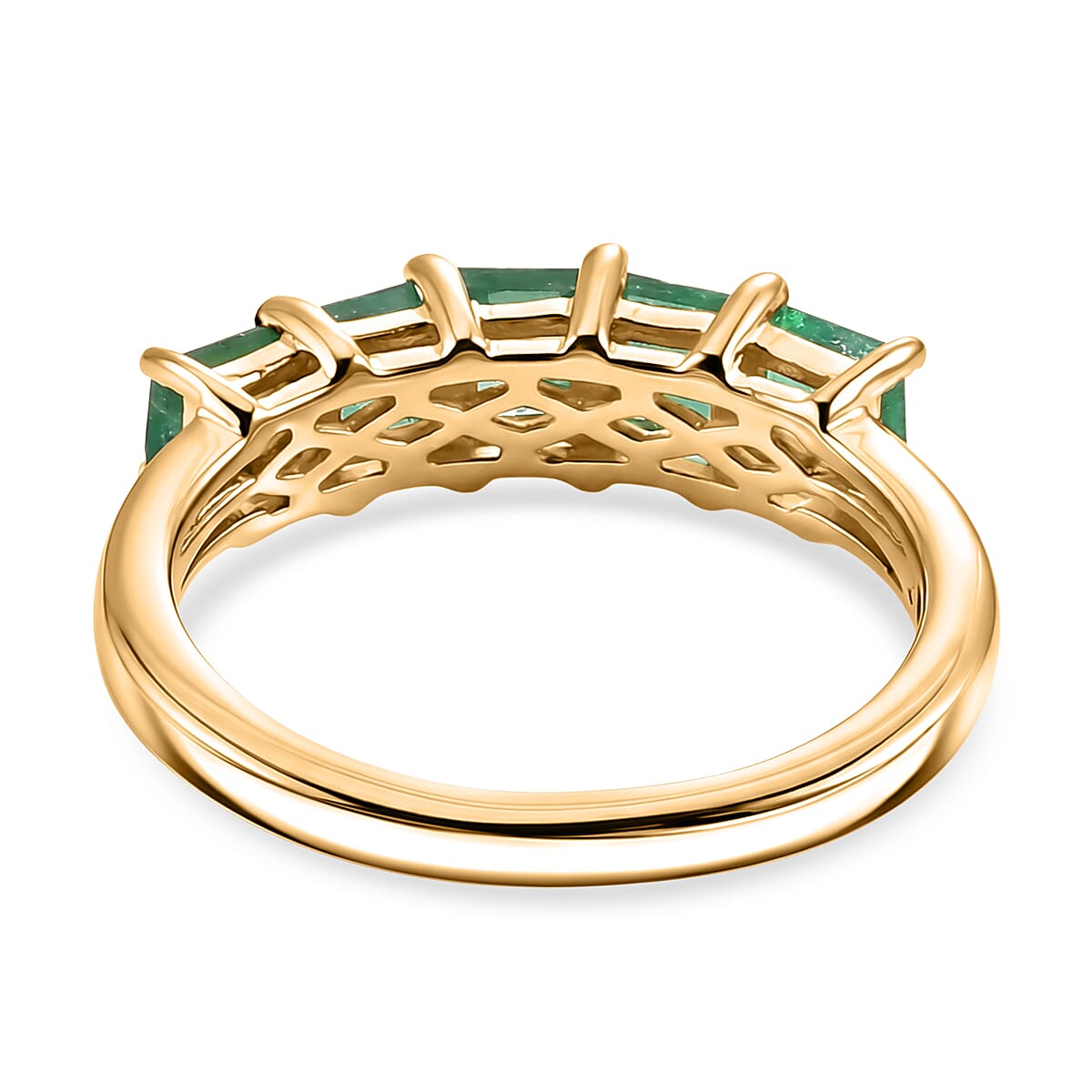 D'Joy - Zambian Emerald 5 Stone Ring in 18K Vermeil Yellow Gold Plated Sterling Silver 1.16 Ct.