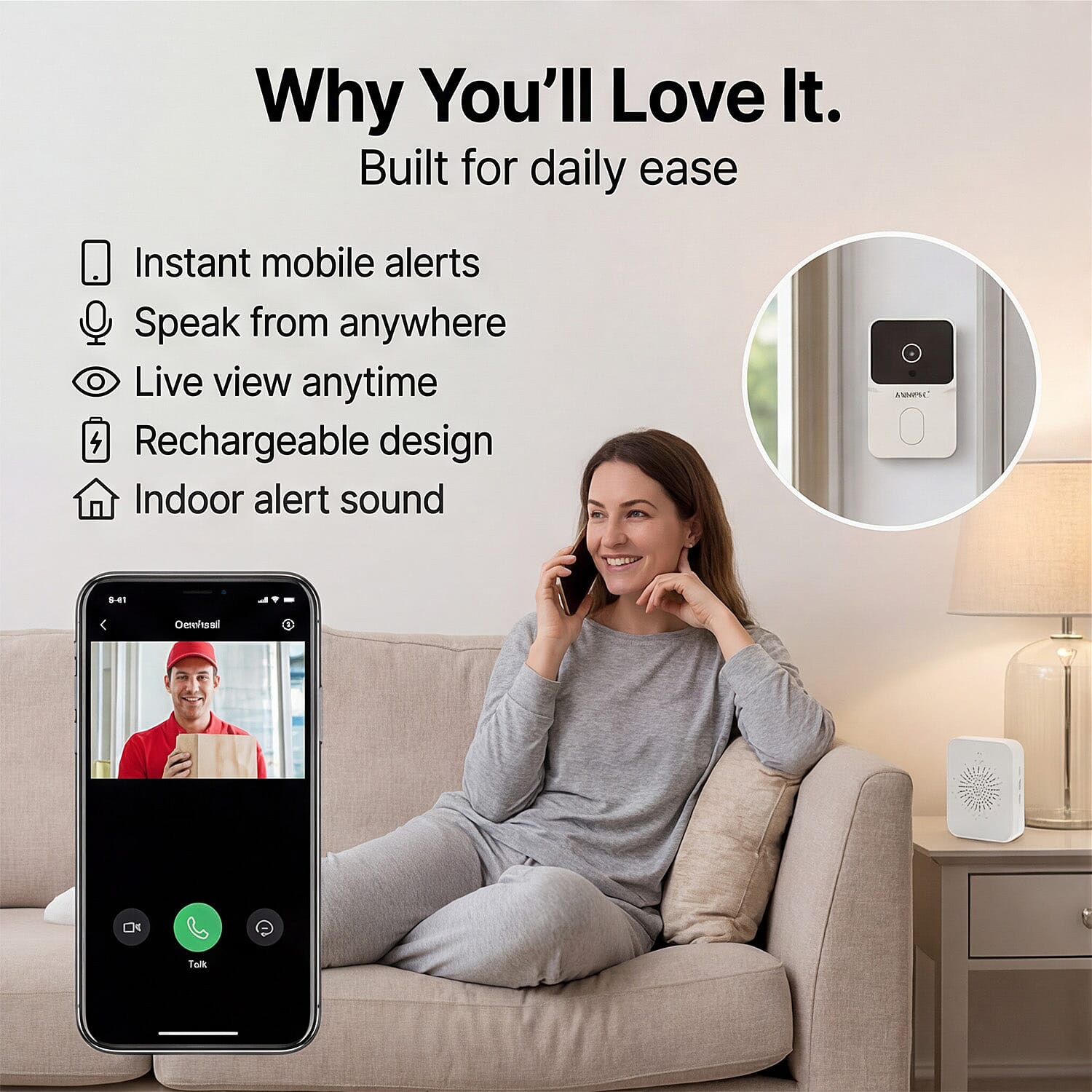 THE INTELLIGENT HOME SECURITY - ULTRA 4K Smart Wireless Video Doorbell With Infrared Detector- White