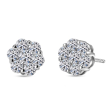 LUXURIANT 2 Ct. Lab Grown Diamond Pressure Set Cluster Earring with Push Post in Rhodium Overlay Sterling Silver (SI-G-H) LUXURIANT 2 Ct. Lab Grown Diamond Pressure Set Cluster Earring with Push Post in Rhodium Overlay Sterling Silver (SI-G-H)