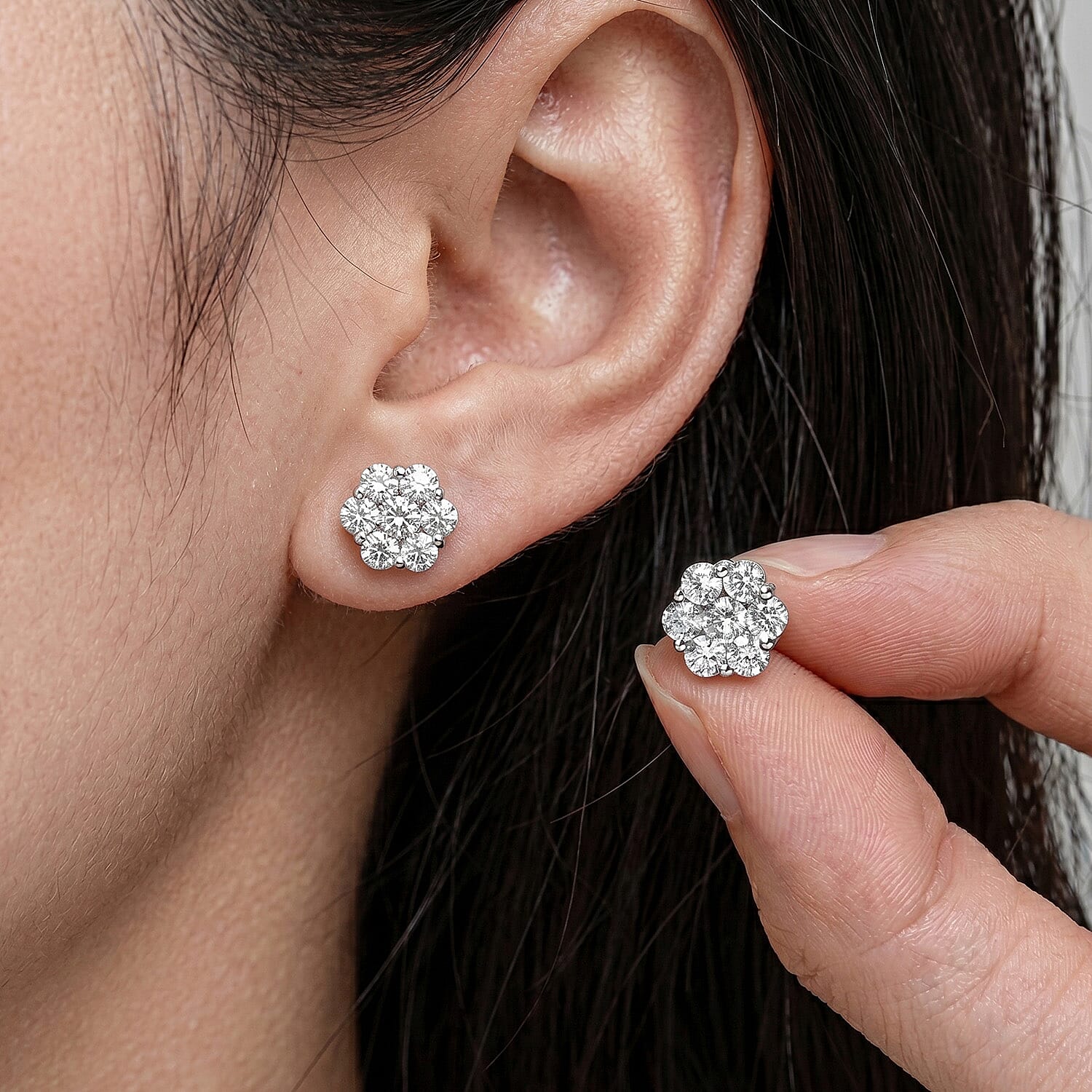 Luxuriant - Lab Grown Diamond (SI-G-H) Pressure Set Earring with Push Post in Rhodium Overlay Sterling Silver 2.00 Ct.