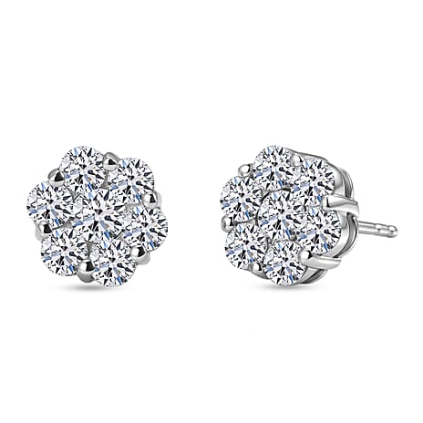 Luxuriant Lab Grown Diamond Cluster Earring in Rhodium OverlaySterling Silver  1.972  Ct.