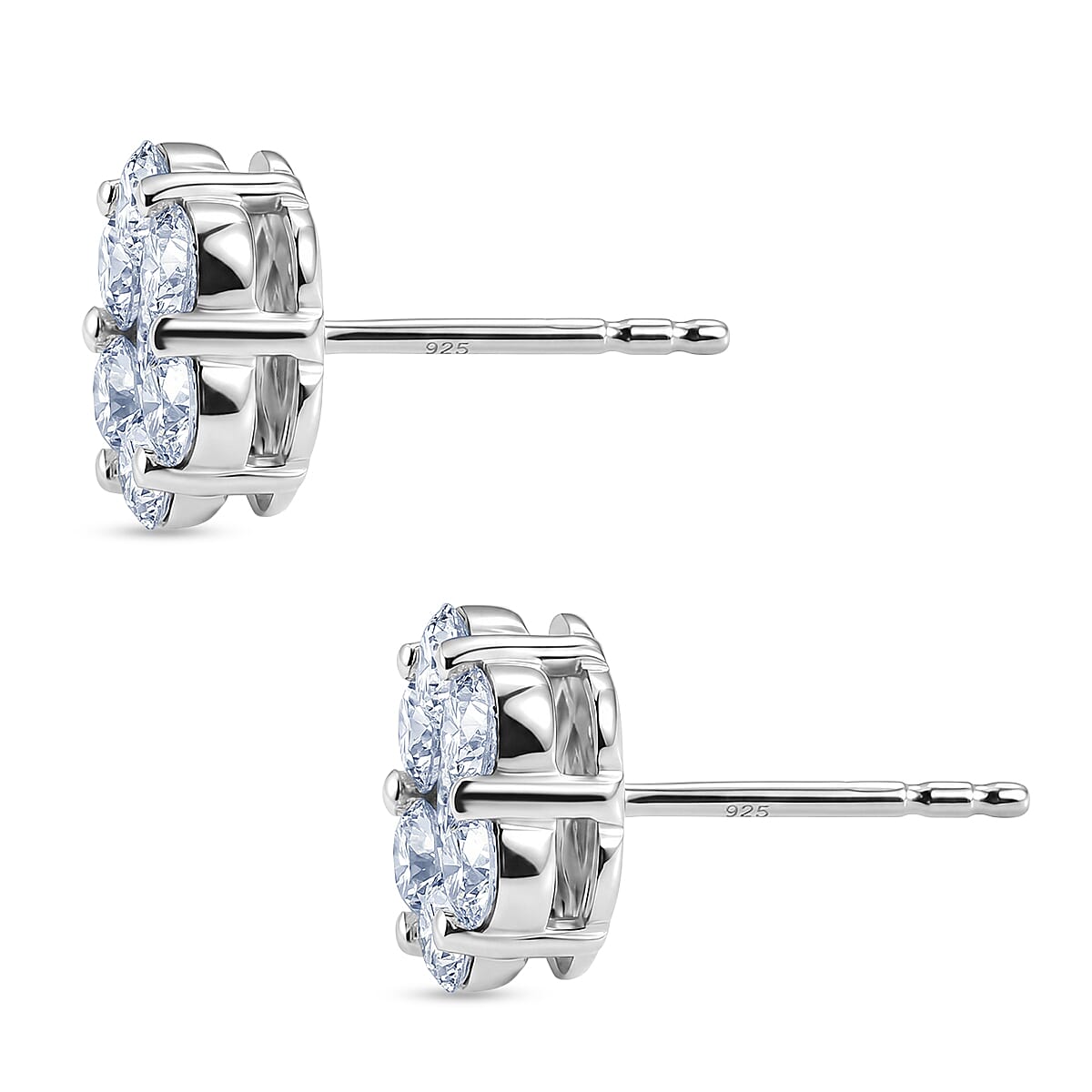 Luxuriant - Lab Grown Diamond (SI-G-H) Pressure Set Earring with Push Post in Rhodium Overlay Sterling Silver 2.00 Ct.