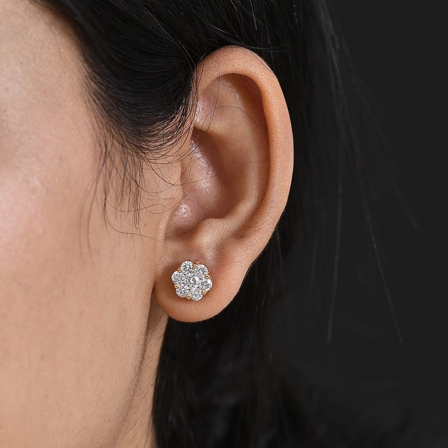 Luxuriant - Lab Grown Diamond (SI-G-H) Pressure Set Earring with Push Post in 18K Vermeil Yellow Gold Plated Sterling Silver 2.00 Ct.