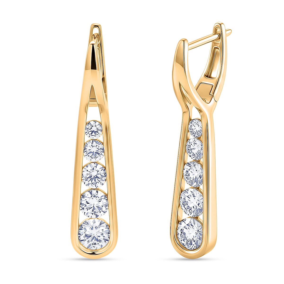 D'Joy - Moissanite Earring with Clasp in Yellow Gold Plated Sterling Silver 1.83 Ct.