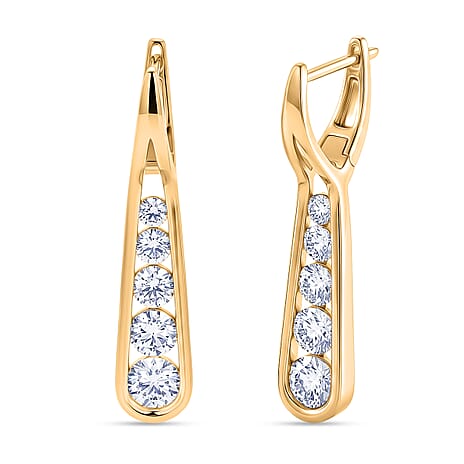 D'Joy - Moissanite Earring with Clasp in Yellow Gold Plated Sterling Silver 1.83 Ct.