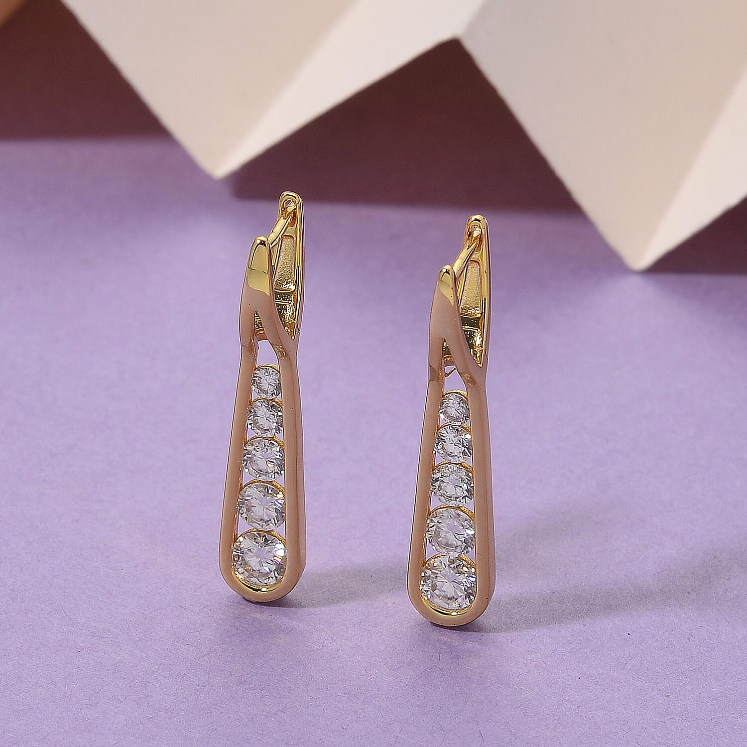 D'Joy - Moissanite Earring with Clasp in Yellow Gold Plated Sterling Silver 1.83 Ct.