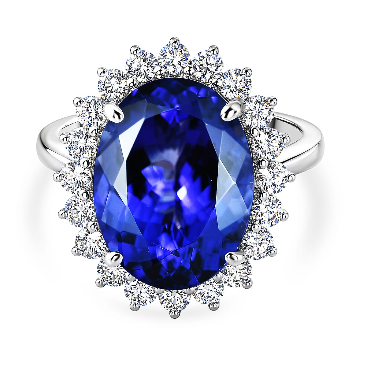 Rhapsody - 950 Platinum AAAA Tanzanite & White Diamond (VS-E-F) Halo Ring 9.86 Ct, Platinum Wt.7.44 Gms