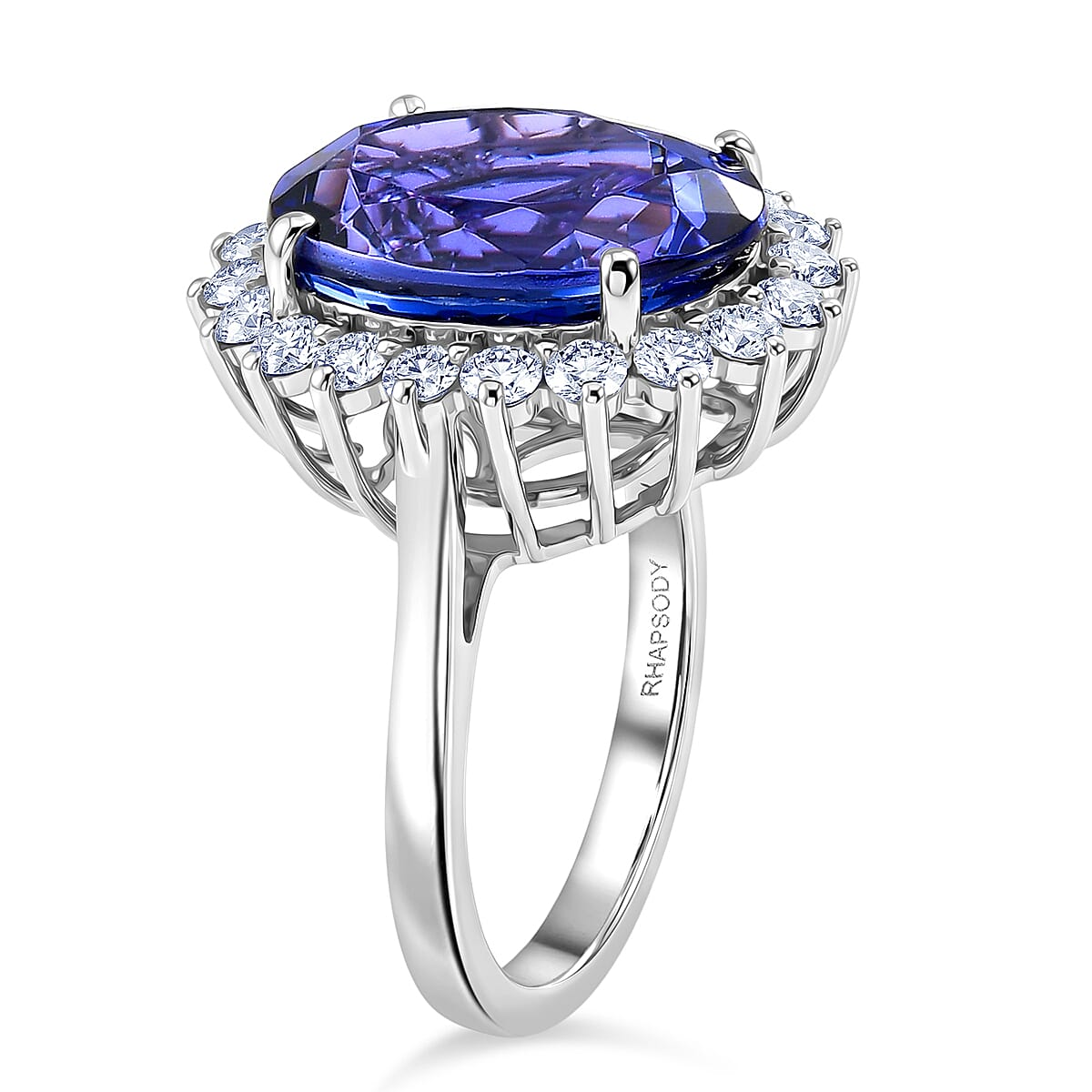 Rhapsody - 950 Platinum AAAA Tanzanite & White Diamond (VS-E-F) Halo Ring 9.86 Ct, Platinum Wt.7.44 Gms