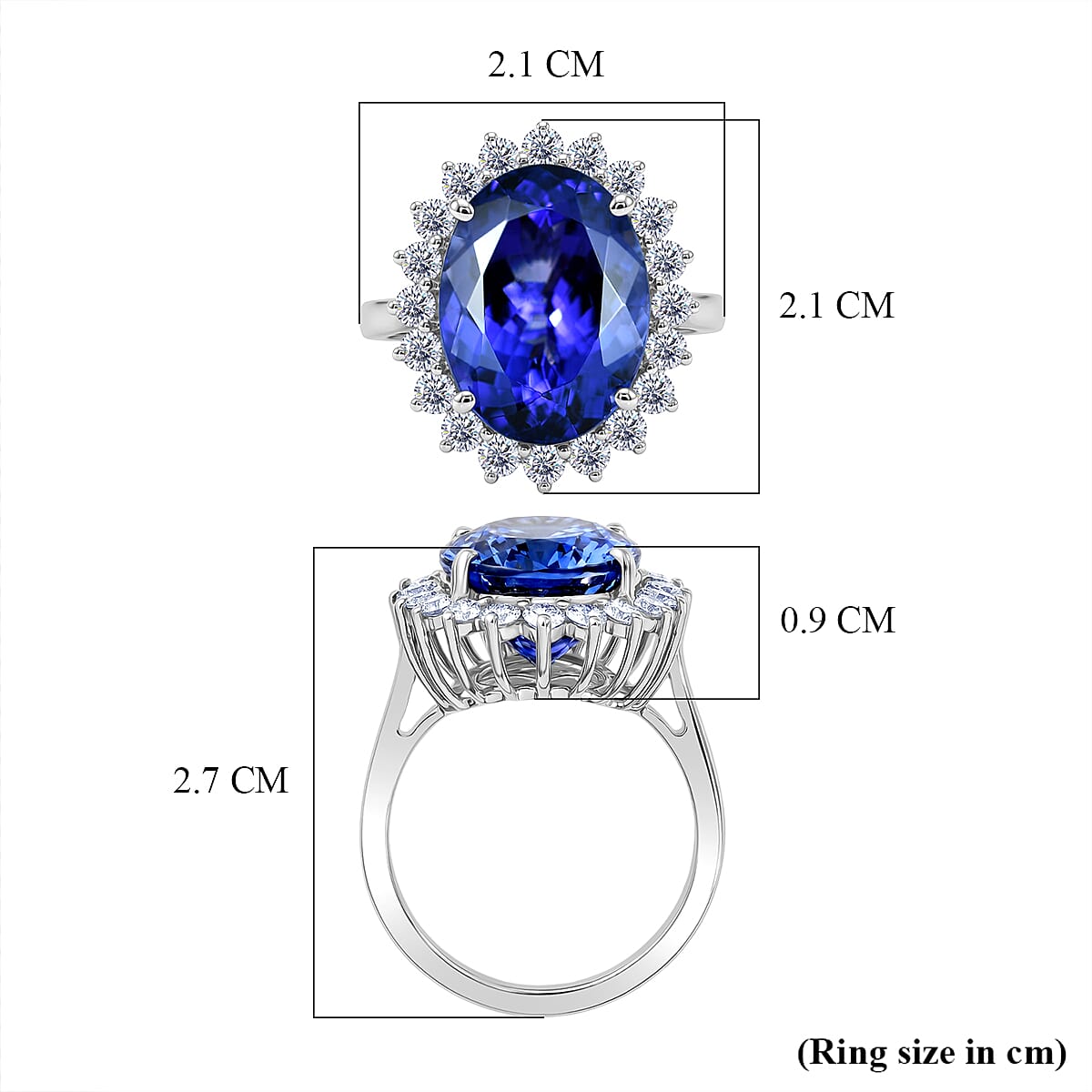Rhapsody - 950 Platinum AAAA Tanzanite & White Diamond (VS-E-F) Halo Ring 9.86 Ct, Platinum Wt.7.44 Gms