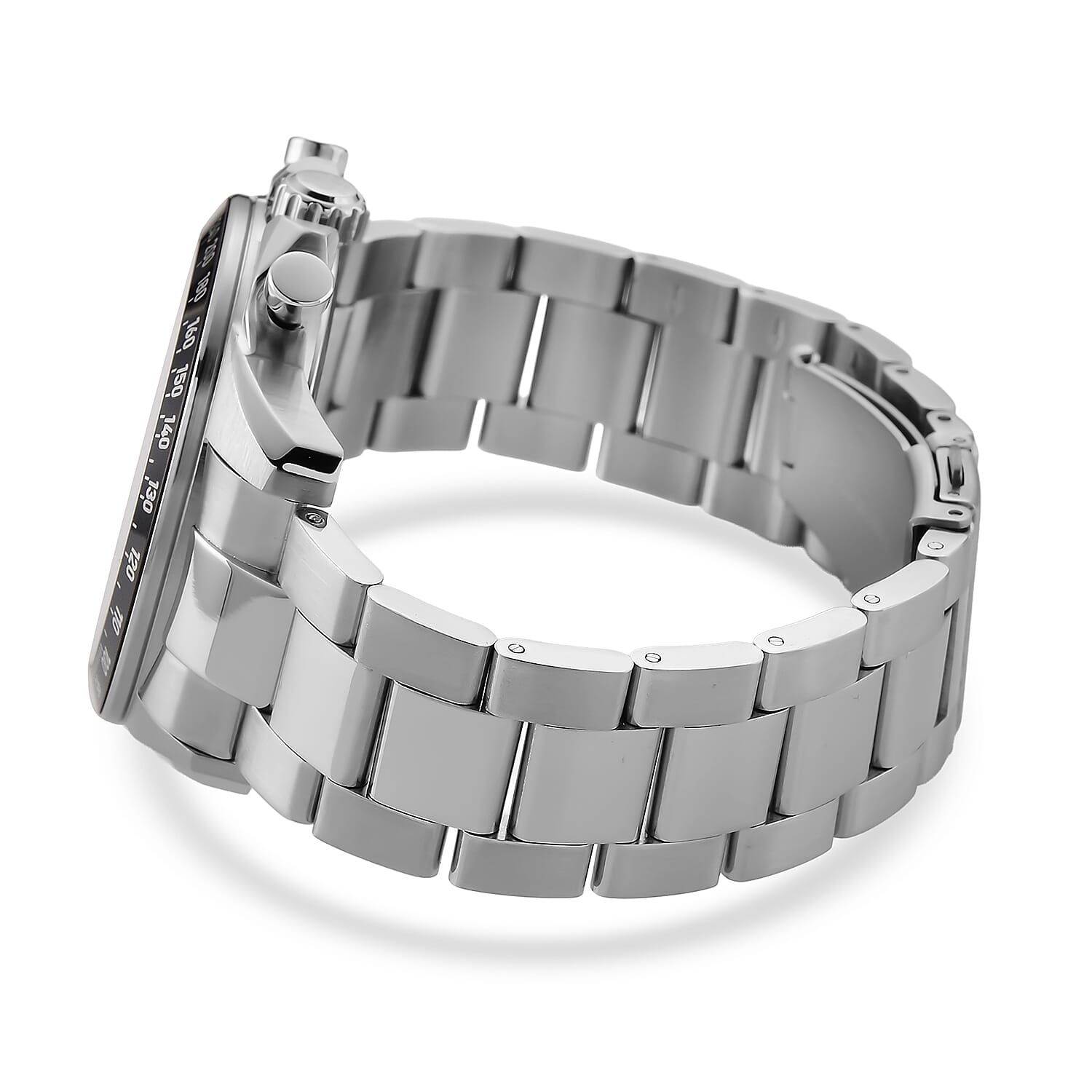 WILLIAM HUNT Seiko VD53 Japan Quartz 5ATM WR Black Dial & Silver Case Mens Watch with Silver Stainless Steel Strap