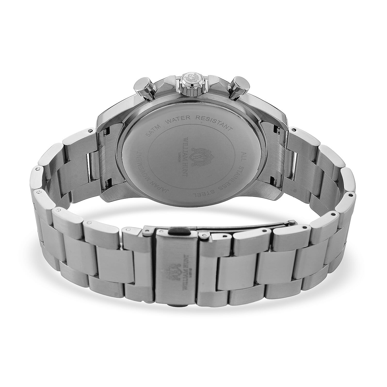 WILLIAM HUNT Seiko VD53 Japan Quartz 5ATM WR Green Dial & Silver Case Mens Watch with Silver Stainless Steel Strap